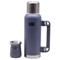 Garrafa Termica Luo LU-4304 de Aço Inoxidavel / 1 Litro + Cuia de 160ML - Cinza