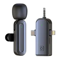 Microfone de Lapela Sem Fio SX26 Compativel com Lightning / USB-C / Jack P2 - Preto
