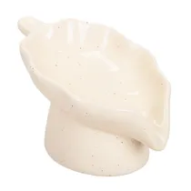Saboneteira Porcelana Design de Folha para Banheiro Creme