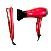 Kit Britania PKT3250 Cherry - Secador e Prancha de Cabelo - 2200W e 28W - 220V e Bivolt - Vermelho  Kit Britani...