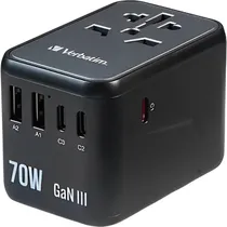 Adaptador Universal de Tomada Verbatim Gan III UTA-09 70 W - Preto (32124)