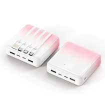 Carregador Portatil Powerbank Luo LU-6079 / 20800MAH / 2X USB-A / 2X USB-C / Cabo Embutido Micro-USB / USB-C / Lightning / USB-A - Rosa