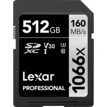 Memória SD Lexar Professional 1066X 160-120 MB/s C10 U3 512 GB (LSD1066512G-Bnnnu)