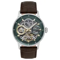 Relogio Analógico Masculino Daniel Klein DK.1.14013-3 Skeleton / Pulseira de Couro - Marrom/Verde/Prata