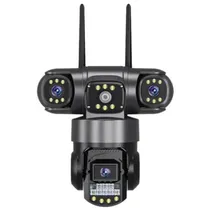 Camera de Segurança Smart Net SC28-W / 3 Cameras / PTZ / HD / Wifi / Microfone / Alarma / Detecção Humana / Visao Noturna / App V380 Pro - Preto