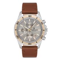 Relogio Analogico Masculino Daniel Klein DK.1.12736-4 Exclusive Gents / Pulseira de Couro Genuino - Marrom/Dourado