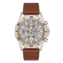 Relogio Analógico Masculino Daniel Klein DK.1.12736-4 Exclusive Gents / Pulseira de Couro Genuino - Marrom/Dourado