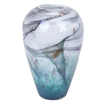Vaso Cilíndrico Ondulado Em Vidro Soprado