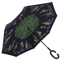 Guarda-Chuva Invertido Dupla Camada Flores Cabo C Preto/Verde
