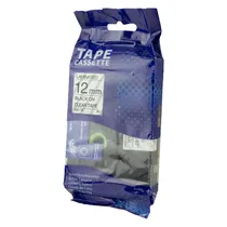 Fita Adesiva para Rotuladora Elétrica Tape Cassette AZE-131 - 12MM - Preto No Transparente