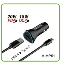 Cargador para Auto Sate A-MP51 18W/20W USB/USB-C Carga Rapida  Cargador pa...