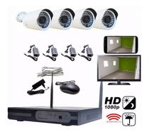 DVR Stand Alone Sem Fio com 4 Camera HD Wifi Kit Seguranca