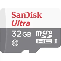 Cartão Microsd de 32GB Sandisk Ultra SDSQUNR-032G-GN3MA de 80MB/s - Cinza/Branco