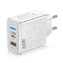 Carregador / Adaptador de Parede Gan ADC-GAN001 / 65W / 9V-7.2A / USB-A / USB-C / Bivolt - Branco