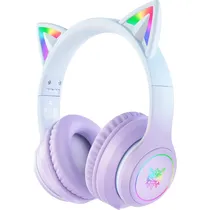 Fone de Ouvido Gamer Onikuma B90 RGB Bluetooth com Orelhas de Gato - Roxo