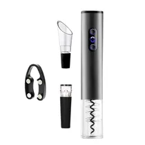 Kit Abridor de Vinho Elétrico Automático Electric Wine Opener com 3 Peças / A Pilha (Inluido) - Cinza Oscuro