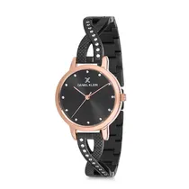 Relógio Analógico Feminino Daniel Klein Premium DK12043-7 - Preto e Rosa Ouro