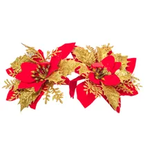 Flor Natalina Vermelha e Dourada 2 Pçs