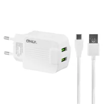Carregador Only Mod 06 - 2X USB - com Cabo USB-C - Branco