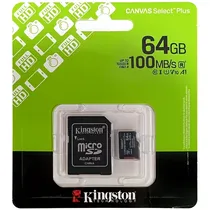 Cartão de Memória Micro SD de 64GB Kingston Canvas Select Plus SDCS3/64GB - Preto