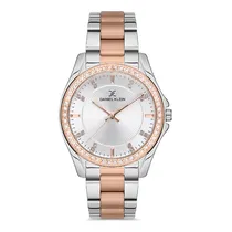 Relógio Analógico Feminino Daniel Klein DK.1.12742-5 Premium Ladies / Pulseira de Aço Inoxidável - Prata/Rose Gold