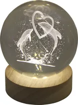Lâmpada LED Esfera de Cristal 3D - Golfinho Coração