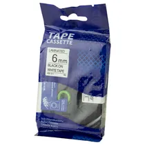 Fita Adesiva para Rotuladora Elétrica Tape Cassette AZE-211 - 6MM - Preto No Branco