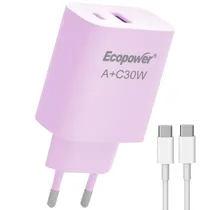 Carregador EP-7091 USB-A/USB-C 30W c/Cable Rosa
