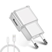 Carregador / Adaptador de Parede Travel Adapter + Cabo USB-A / Micro-USB / 1 Metro / 110-240V ~ 50/ 60HZ - Branco