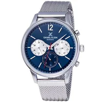 Relógio Analógico Daniel Klein Exclusive DK11906-3 Masculino Pulseira de Aço Inoxidável - Prata e Azul