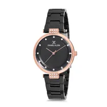 Relógio Analógico Feminino Daniel Klein Premium DK12198-6 - Preto e Rosa Ouro
