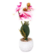 Orquídea Artificial Compacta Branca com Rosa Degradê – Flor Decorativa Em Vaso Branco