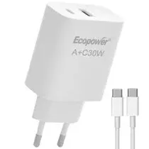 Ecopower Cargador EP-7091 USB-A/USB-C 30W c/Cable Blanco