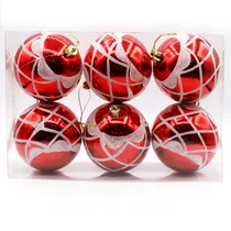 Bola de Natal Vermelha com Detalhes Em Branco 8CM 6 Peças.