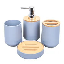 Kit Banheiro Plástico/Bambu Cinza 4PÇS