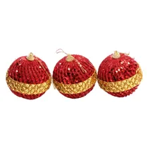 Bola de Natal Vermelho/Dourado com Textura 3UN 8CM