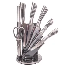 Jogo de Facas Bass para Cozinha Inox 7 Peças + Suporte Giratorio Cor Inox com Preto