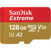 Memória Micro SD Sandisk Extreme 190-130 MB/s U3 128 GB com Adaptador (SDSQXAA-128G-GN6MA)