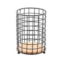 Porta-Talheres Preto com Madeira 17CM Diâmetro 12CM Altura