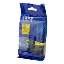 Fita Adesiva para Rotuladora Elétrica Tape Cassette AZE-631 - 12MM - Preto No Amarelo