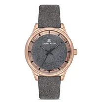 Relógio Analógico Feminino Daniel Klein DK.1.12667-4 Premium Ladies / Pulseira de Couro - Preto Glitter