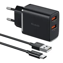 Carregador de Parede Mcdodo CH-5072 / 12W / 2X USB-A + Cabo USB-A - USB-C - Preto