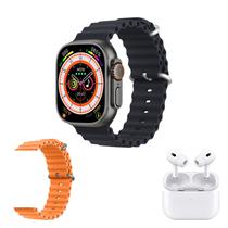 Kit Relogio Inteligente Smartwatch SW-2 + Fone de Ouvido Sem Fio + 2 Pulseiras (Preto e Laranja)