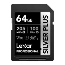 Cartão de Memoria SD 64GB Lexar Silver Plus 205-100MB/s C10 (LSDSIPL064G-Bnnnu)