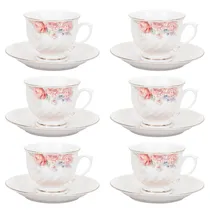 Jogo CHá Porcelana 12Pçs (6 XíC./Pires) Flores