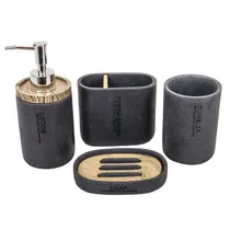 Kit Banheiro Plástico Preto Marmorizado 4PÇS