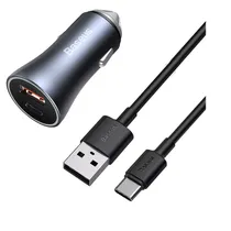 Cabo USB para USB-C para Carregador Veicular Baseus TZCCJD-Aog de 40 W - Preto