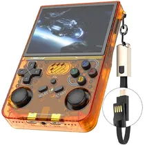 Console Portátil R36XX 128GB de 3.5" com 21.000 Jogos - Laranja Transparente