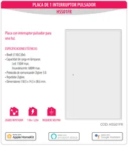 Zigbee Homie Esp Push 1 Int. HSS01FR White