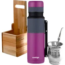 Kit Garrafa Térmica Contigo - Dragon Fruit 1L + Cuia + Bomba + Mateiro